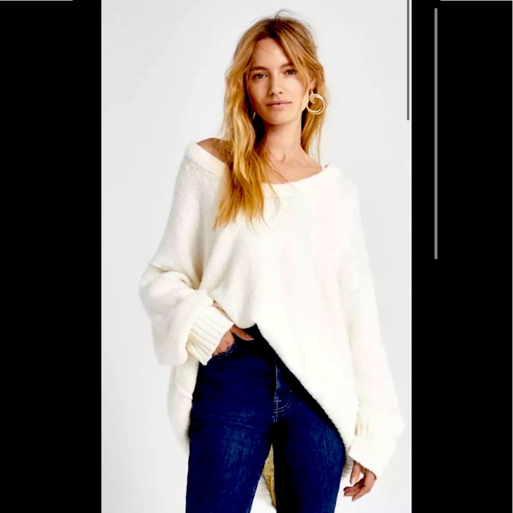 NWT Free People Brookside Tunic Sweater Ivory L